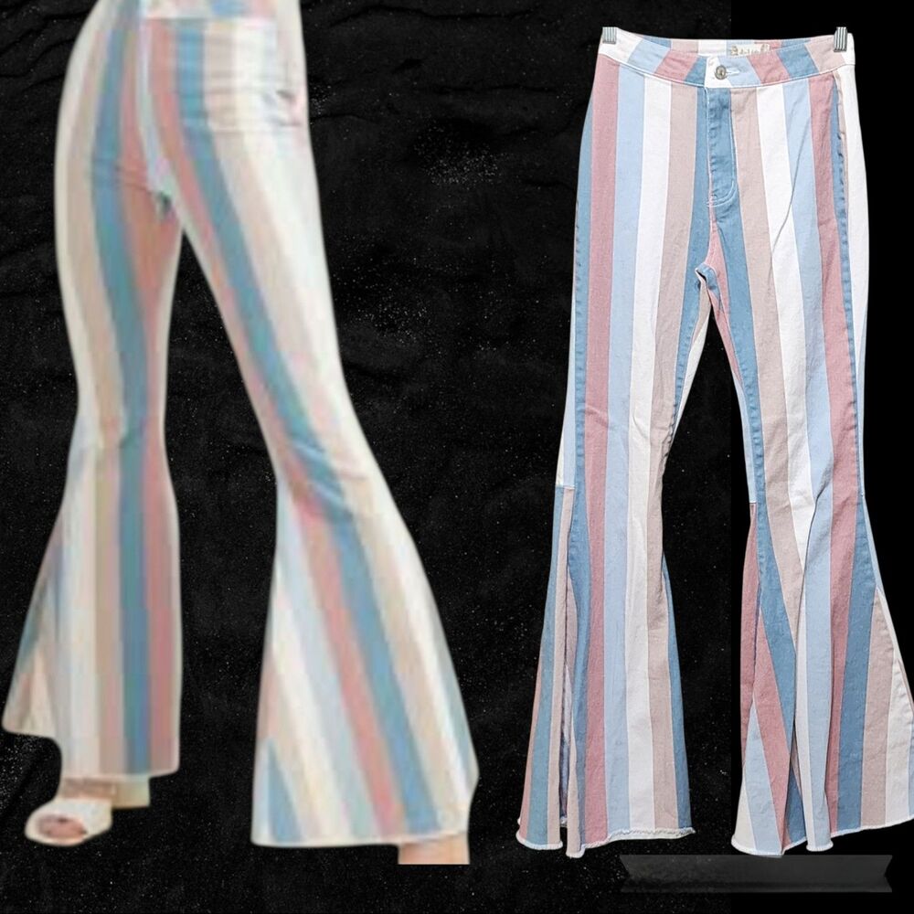 Altar'd State Ciara Retro Stripe Flared Jeans Size Small 26" Waist Bell Bottoms